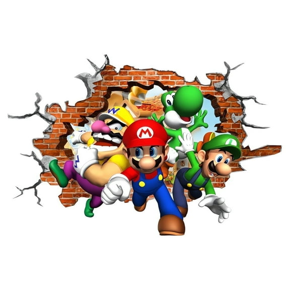 Anime Mario Wall Sticker For Bedroom Living Room Nursery Party Decorations Cartoon Background Self-Adhesive Wall Decor Baby Boy Girl Kids Room Wall Mural Decor Poster Gift