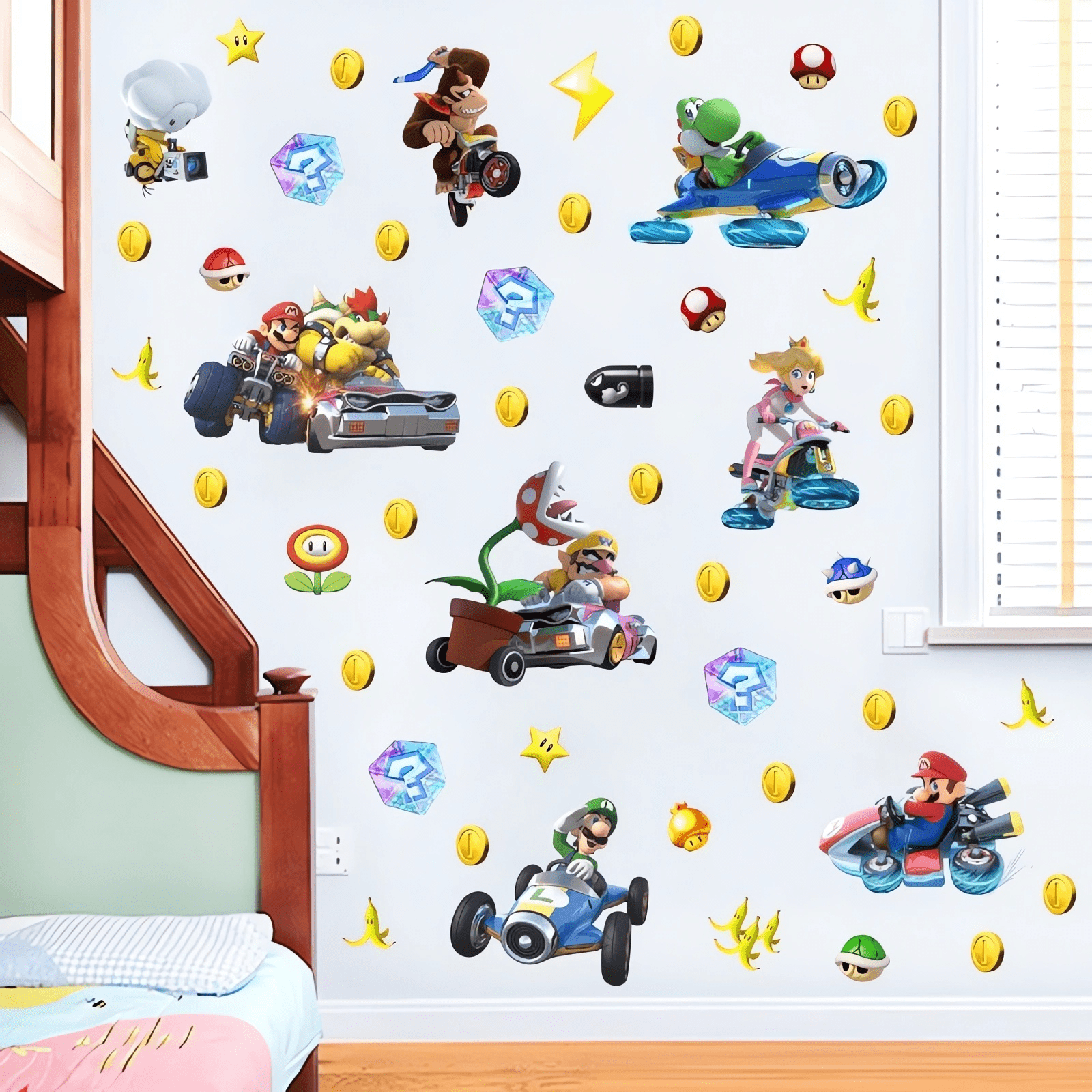Super Mario Bros Wall Sticker For Bedroom Living Room Nursery Party Decorations Anime Cartoon Background Self-Adhesive Wall Decor Baby Boy Girl Kids Room Wall Mural Decor Poster Gift