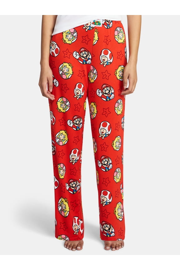 Super Mario Bros Women's Princess Peach and Toad Hacci Knit Wide Leg Sleep Pants, Sizes XS-3X