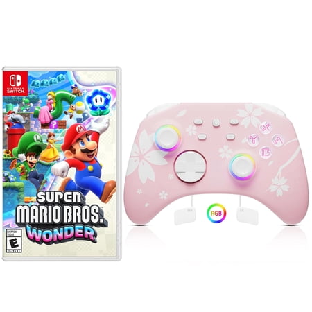 Super Mario Bros.™ Wonder Game Disc and Upgraded Switch Pro Controller for Nintendo Switch/OLED/Lite, Wireless Switch Remote for PC/IOS/Android/Steam Pink