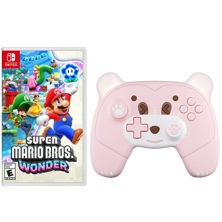 Super Mario Bros.™ Wonder Game Disc and Upgraded Wireless Switch Pro Controller for Nintendo Switch/OLED/Lite Pink, with Headphones Jack, Programmable, Turbo, Wakeup