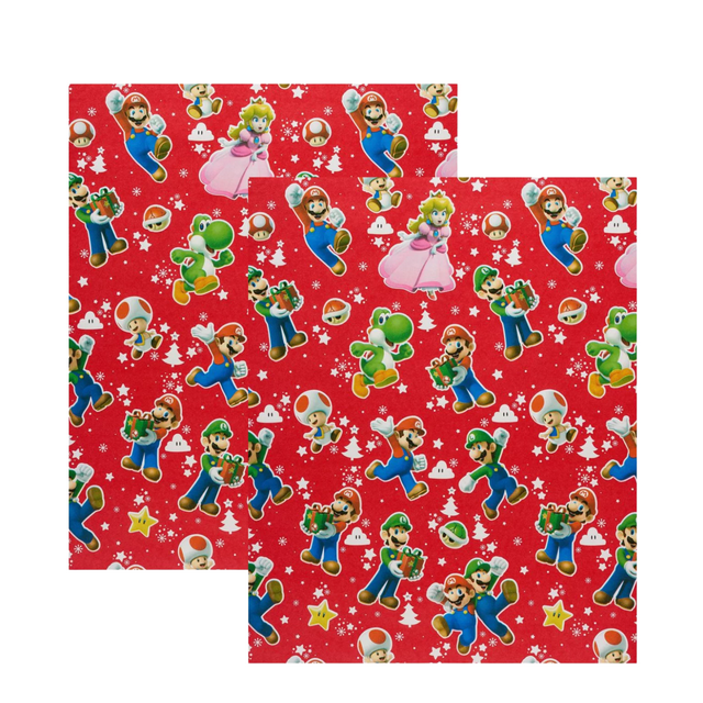 Super Mario Bros Wrapping Paper, 2 Rolls Premium Paper with Grid Lines