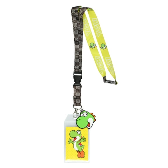 Super Mario Bros Yoshi Lanyard Badge Holder Game Inspired Reversible Design with 2.5" Rubber Yoshi Pendant