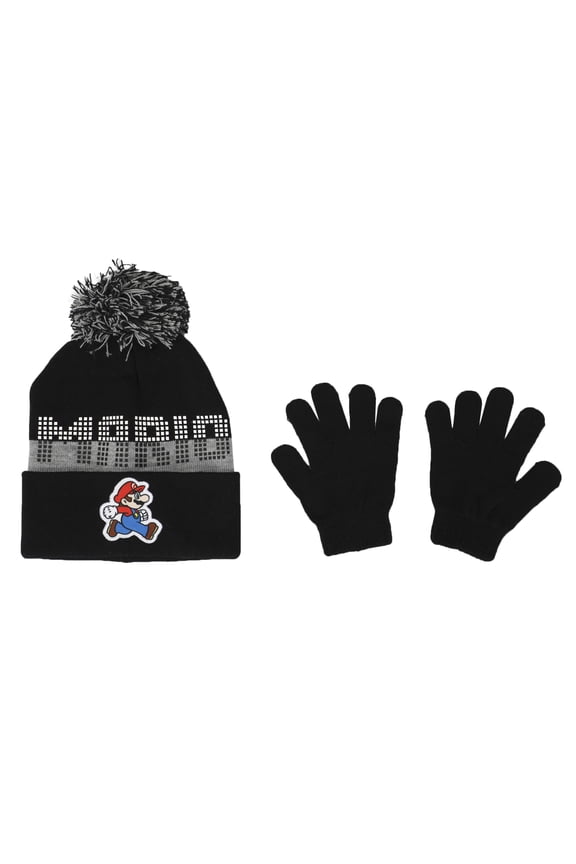 Super Mario Bros Mario Youth Beanie & Glove Set for Kids