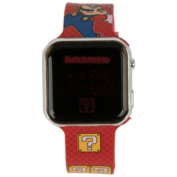 Super Mario Bros by Super Mario Bros Unisex 20mm Plastic LCD Screen Wristwatch, Red