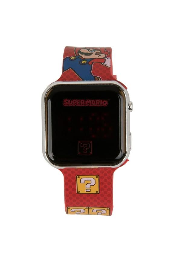 Super Mario Bros by Super Mario Bros Unisex 20mm Plastic LCD Screen Wristwatch, Red