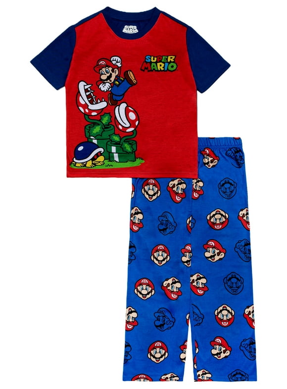 Super Mario Brothers Boys 2-Piece Short Sleeve Top and Pant Pajama Set, Sizes 4-12
