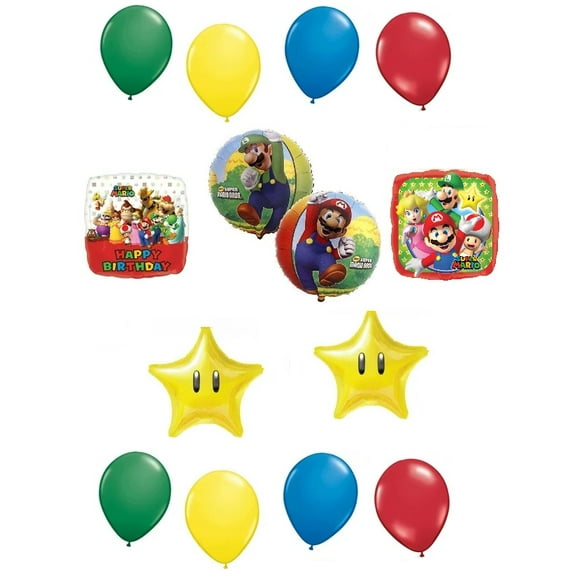 Super Mario Brothers Foil Balloon Bouquet  13 Piece Set Mylar and Latex Balloons Set