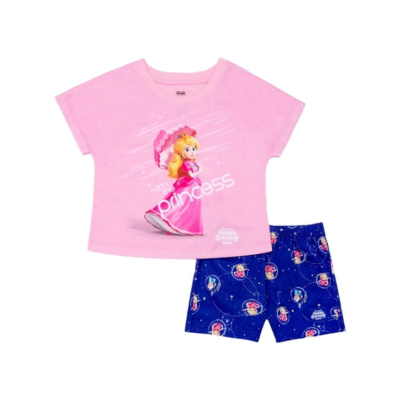 Super Mario Princess Peach Girls Short Sleeve and Shorts Pajama, 2-Piece, Sizes 4-12