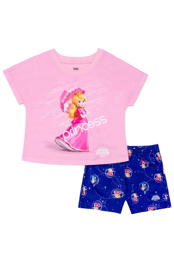 Super Mario Princess Peach Girls Short Sleeve and Shorts Pajama, 2-Piece, Sizes 4-12