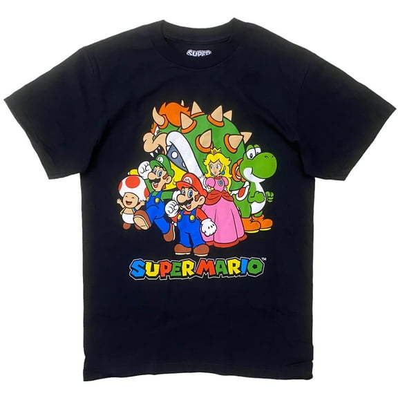 Super Mario Brothers Men's Officially Licensed Graphic Print Tee T-Shirt (X-Large, Black (Super Group))