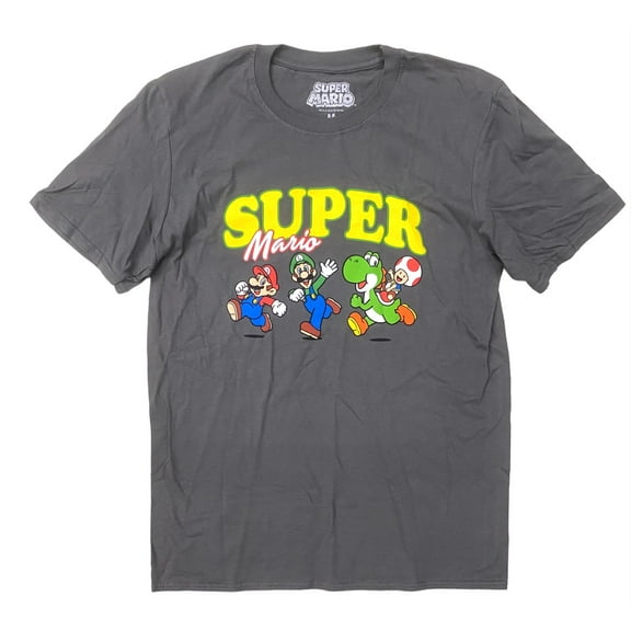 Super Mario Brothers Men's Officially Licensed Graphic Print Tee T-Shirt (X-Large, Grey (Yoshi))