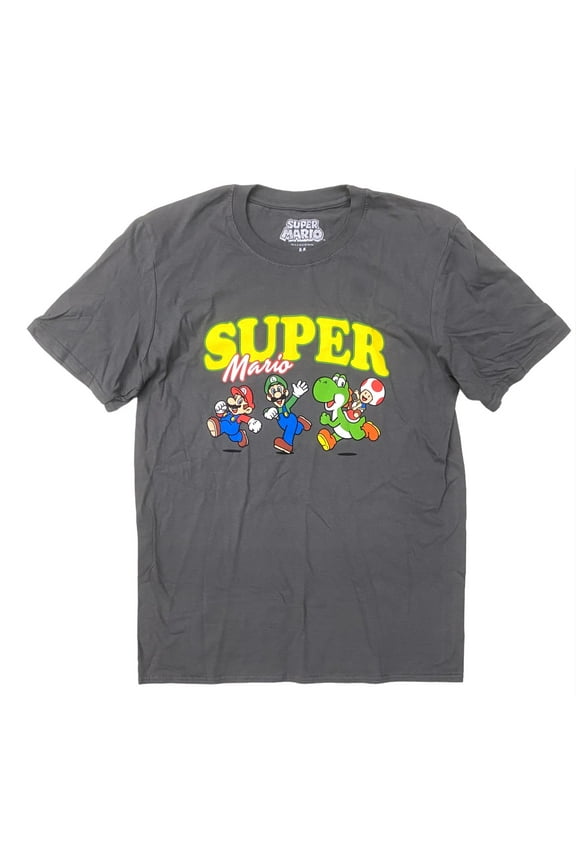 Super Mario Brothers Men's Officially Licensed Graphic Print Tee T-Shirt (X-Large, Grey (Yoshi))