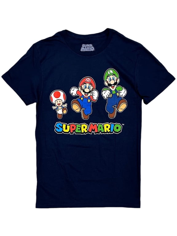 Super Mario Brothers Men's Officially Licensed Graphic Print Tee T-Shirt (XX-Large, Navy (Run Group))