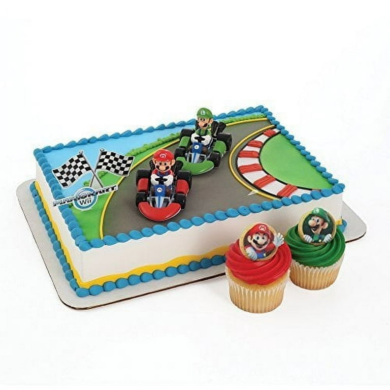 Super Mario Cake Topper and 24 Cupcake Topper Rings 