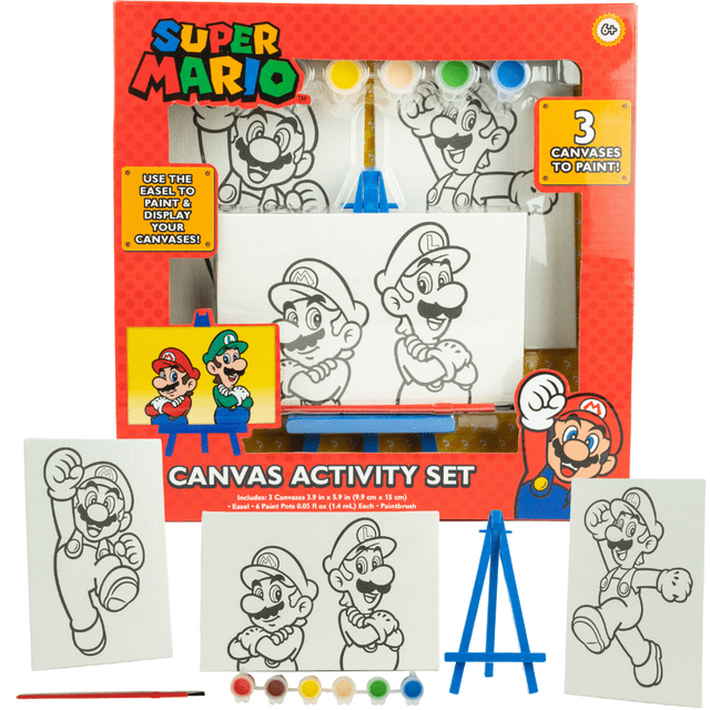 Kids' Super Mario Deluxe Art Set with Easel, Paint & Paintbrush, 3 Canvases - Walmart.com