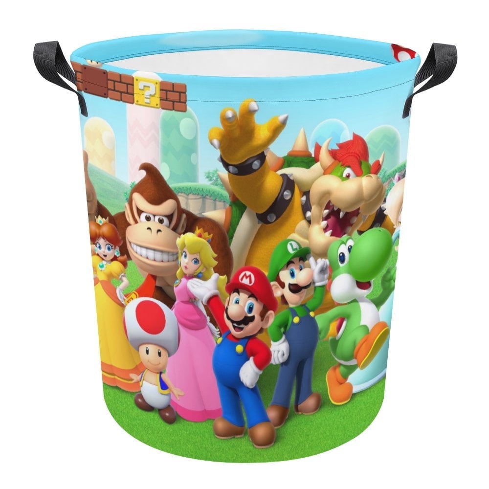 Super Mario Cartoon Circular Laundry Hamper Foldable Large Storage Baskets Organizer Bin Bag For Dirty Clothes Toys