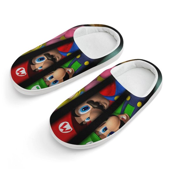 Super Mario Cartoon Cotton Slippers For Kids Winter Warm Soft Plush Slippers with Rubber Sole Non-Slip Indoor Outdoor Slip on Shoes For Teen Boys Girls Children