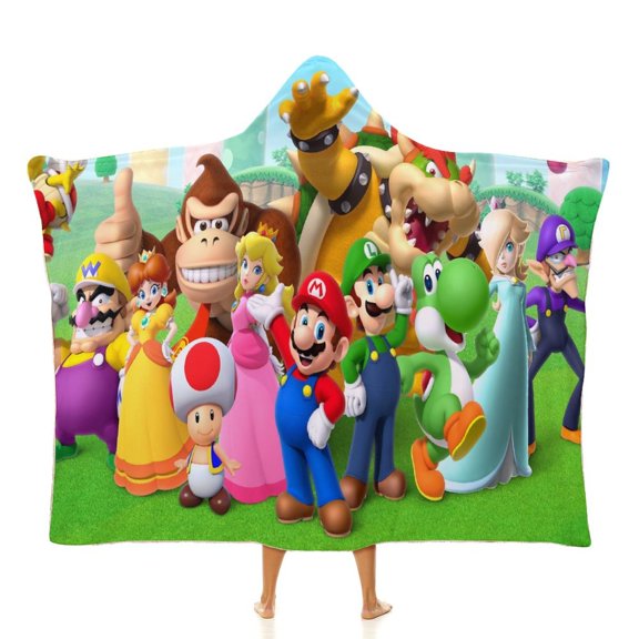 Super Mario Cartoon Soft Wearable Blanket Hoodie Hooded Blanket Warm Decor Gift For Kids Adult For Sofa Bed Office