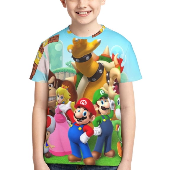 Super Mario Cartoon Teen T Shirts Unisex Crewneck Short Sleeve T-Shirt Tees Top For Boys Girls Youth Kids X-Small