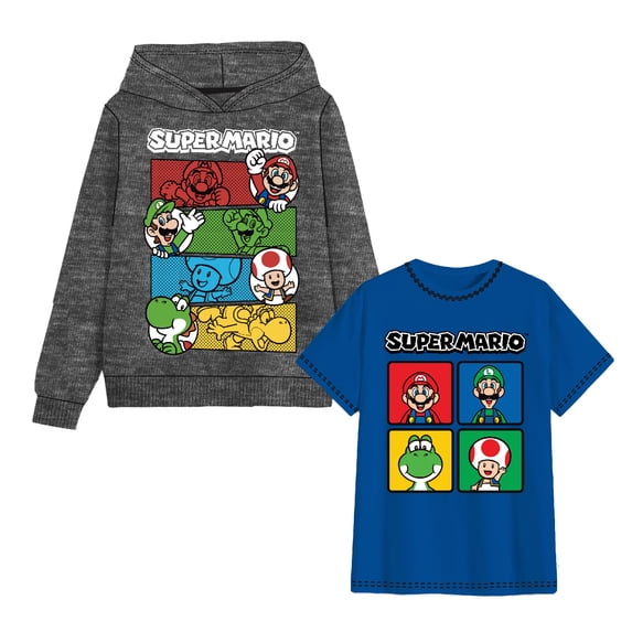 Super Mario Character Fleece Hoodie and Graphic T-Shirt Set (Little Boys & Big Boys), 2-Piece Outfit, Sizes 4-16