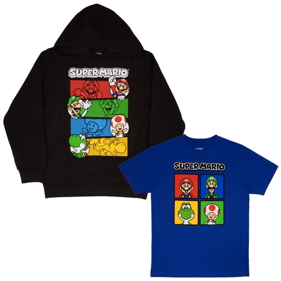Super Mario Character Fleece Hoodie and Graphic T-Shirt Set (Little Boys & Big Boys), 2-Piece Outfit, Sizes 4-16
