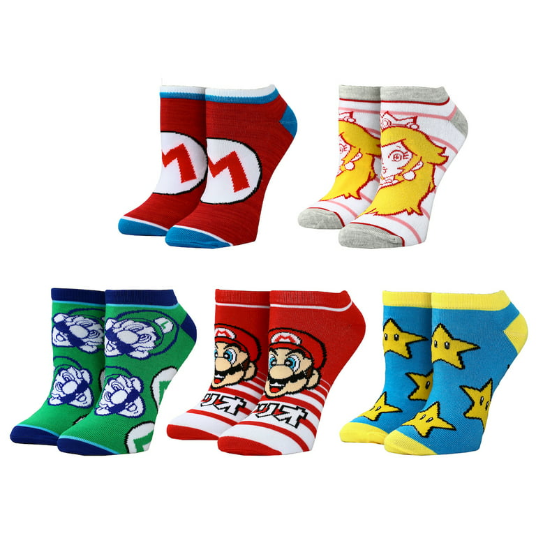 Super Mario Characters Women's 5-Pair Ankle Socks 