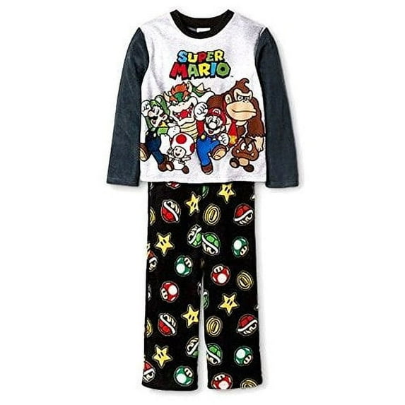 Super Mario, DK and Gang Classic Graphic Polyester Fleece Pajama Set, Size 8