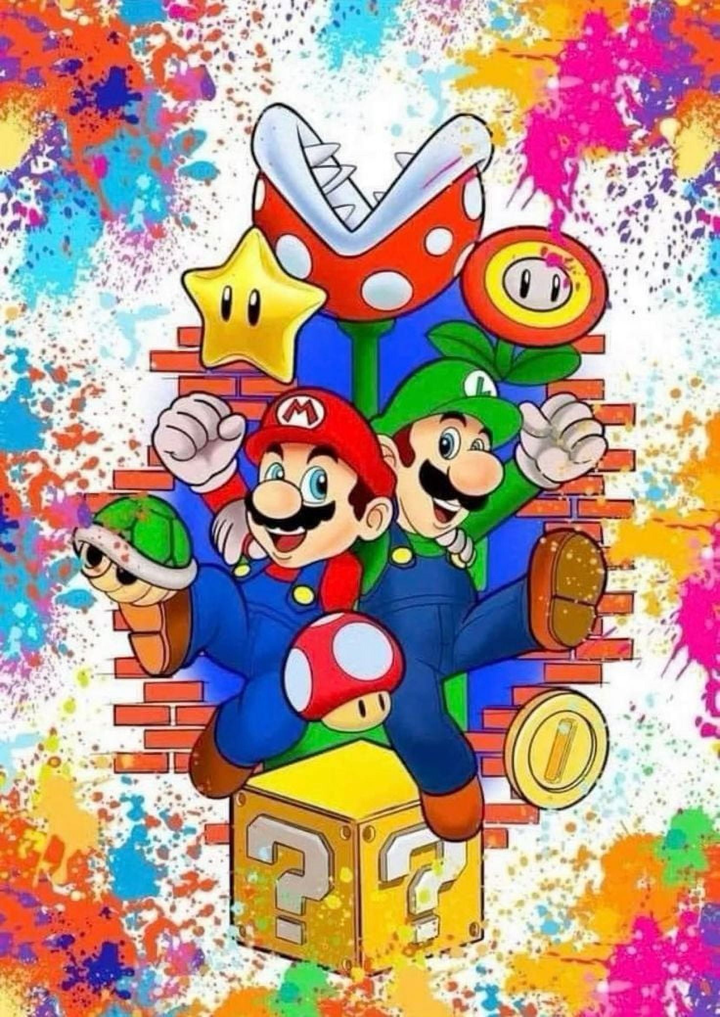 Super Mario Diamond Painting Kits,Anime Diamond Art Kits Round Full Drill,DIY 5D Diamond