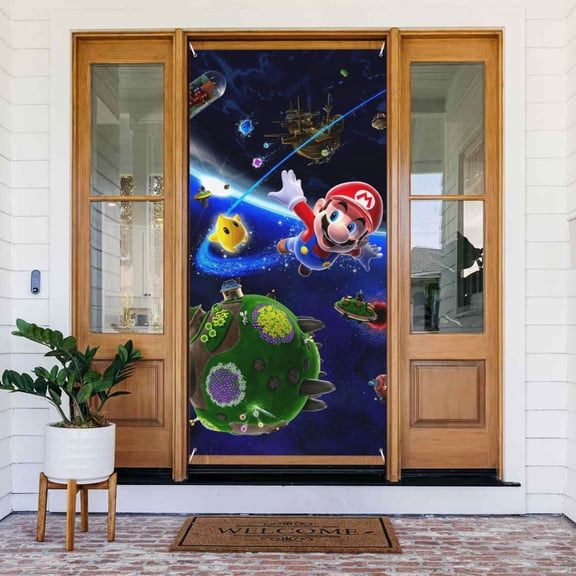 Super Mario Door Cover Decoration Front Door Cover 72.8 X 35.4 Inch Hanging Banner For Home Party Celebration Decor
