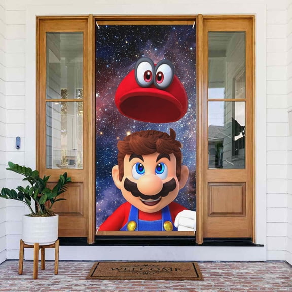 Super Mario Door Cover Decoration Front Door Cover 72.8 X 35.4 Inch Hanging Banner For Home Party Celebration Decor