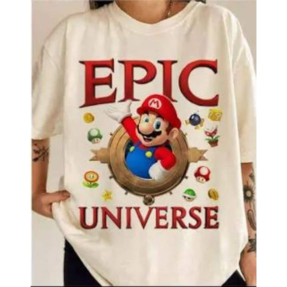 Super Mario Epic Universe T-Shirt, Mario Luigi Princess Peach Epic Universe Family Shirt, Epic Group Matching, Epic Family Trip 2025 Tee,Ivory 1 Color,Size 3XL