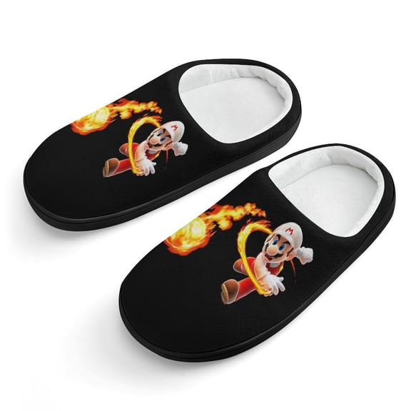 Super Mario Fire Cotton Slippers For Kids Winter Warm Soft Plush Slippers with Rubber Sole Non-Slip Indoor Outdoor Slip on Shoes For Teen Boys Girls Children