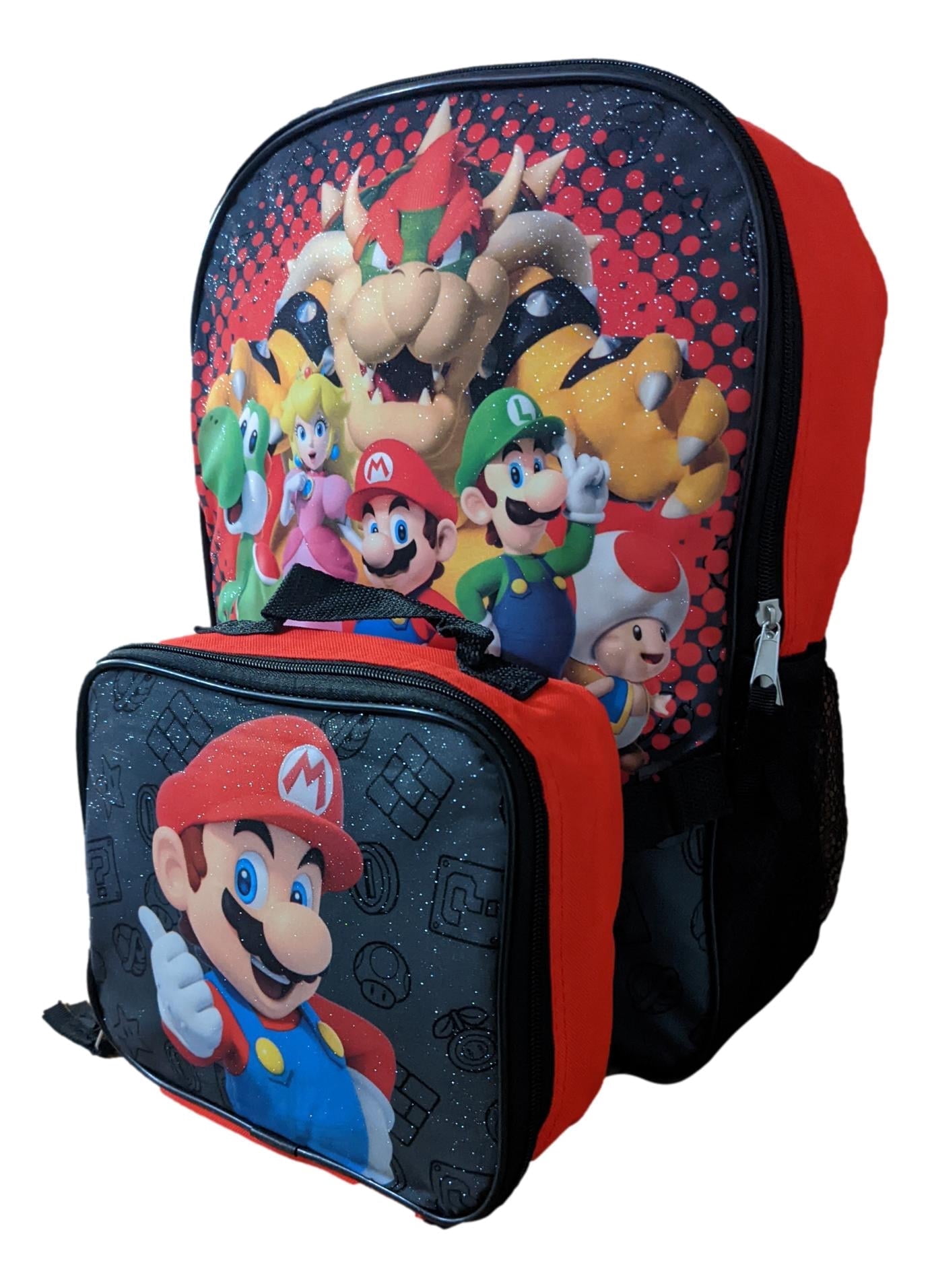 Super Mario Full Size 16 Inch Backpack with Detachable Lunch Box