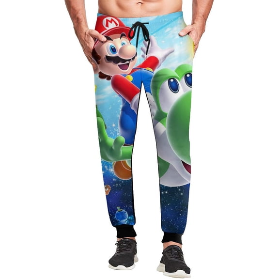Super Mario Galaxy Mens Sweatpants Joggers Pants Trousers 3D Novelty Casual Sweatpants With Drawstring Closed Bottom
