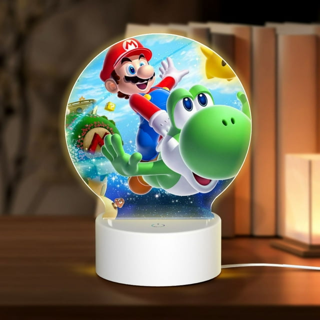 Super Mario Galaxy Round Acrylic Night Light Decoration USB Cable LED Lamp Base with Touch