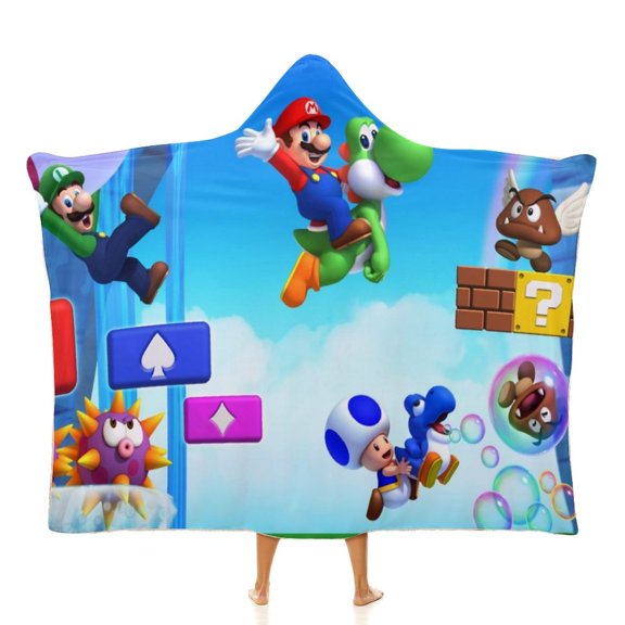 Super Mario Game Soft Wearable Blanket Hoodie Hooded Blanket Warm Decor Gift For Kids Adult For Sofa Bed Office