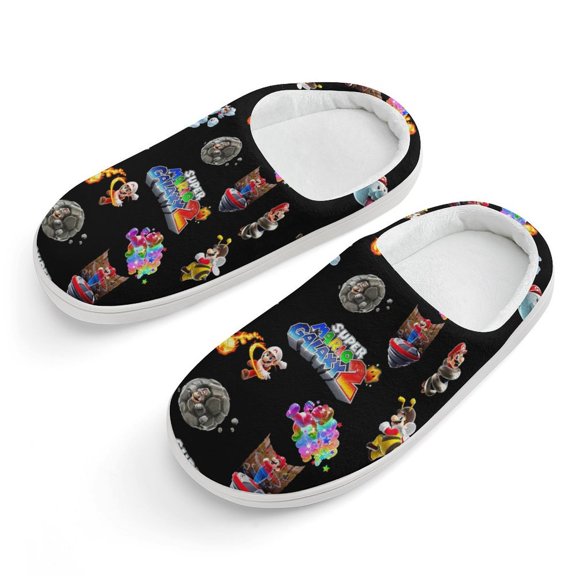 Super Mario Games Cotton Slippers For Kids Winter Warm Soft Plush Slippers with Rubber Sole Non-Slip Indoor Outdoor Slip on Shoes For Teen Boys Girls Children