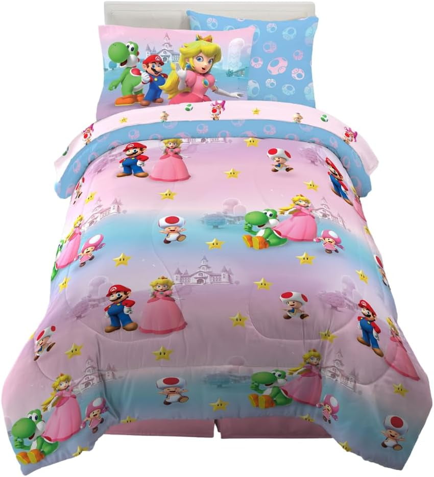 Super Mario Girl Princess Peach Girl Gamer Kids Bedding Super Soft ...