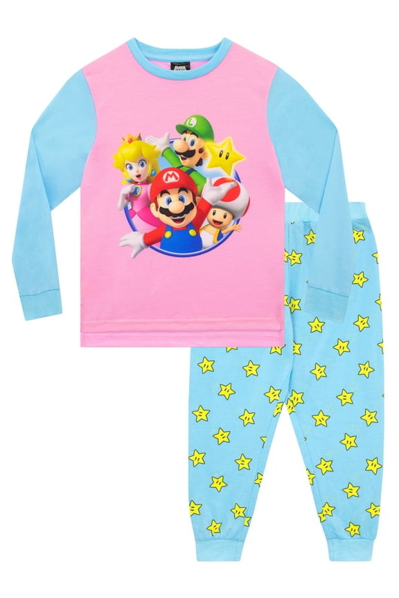 Girls Mario Long Sleeve Pajama Set Sizes 4-12