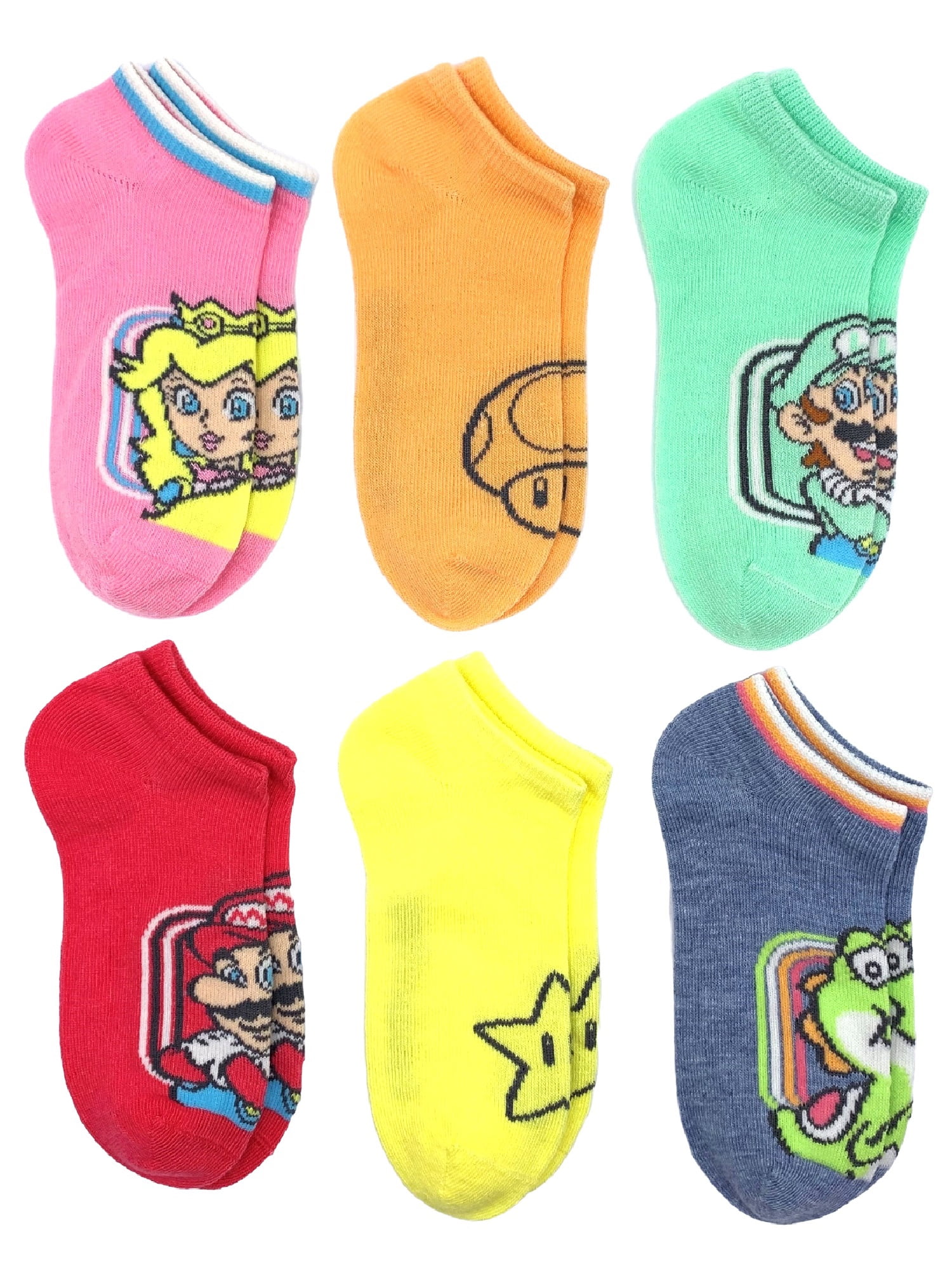 Super Mario, Girls No-Show Socks, 6-Pack, Sizes S-L