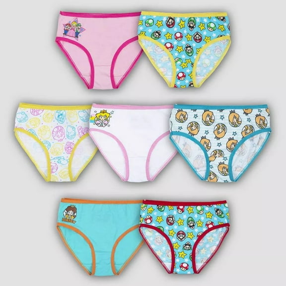 Super Mario Girls Underwear 7 Pack Briefs, Sizes 4-8