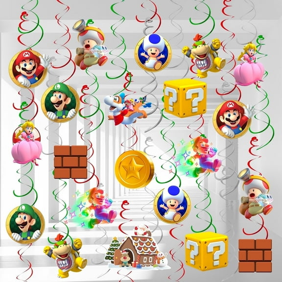 Mario Hanging Swirl - 48pcs Mario Hanging Swirl, Mario Party Hanging Ceiling Decor for Mario Party Decorations & Super Brother Birthday Decorations