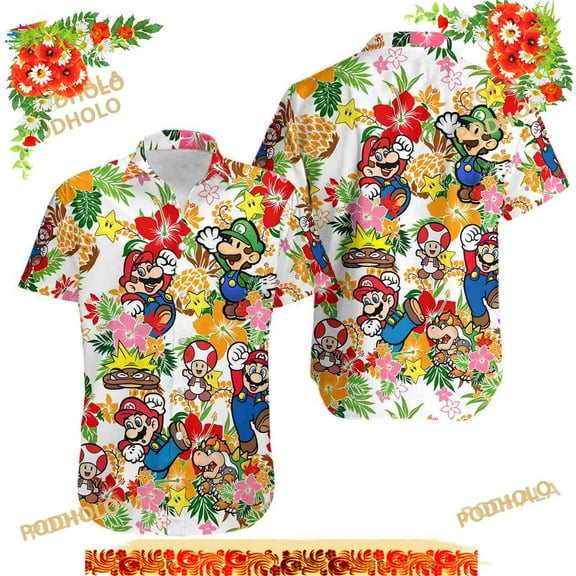 Super Mario Hawaiian Shirt, Super Mario And Friends Button Down Shirt