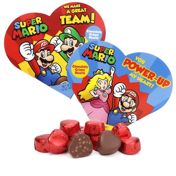 Super Mario Heart Gift Boxes, Valentines Day Chocolatey Candy, Pack of 2, 1.6 Ounces per Box