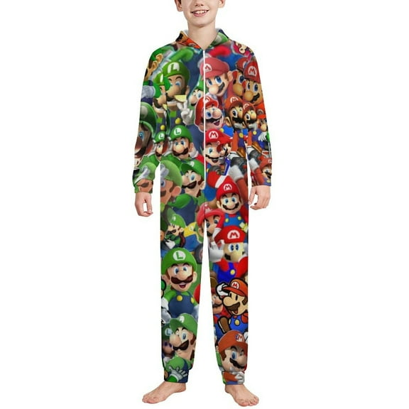 Super Mario Hooded Union Suit Pajama Soft Comfy PJs Sleepwear