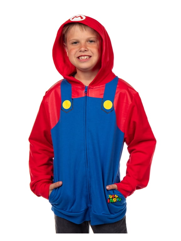 Super Mario Hoodie Boys Nintendo Long Sleeve Zip Up Jacket Lightweight Pullover Hooded Sweatshirt