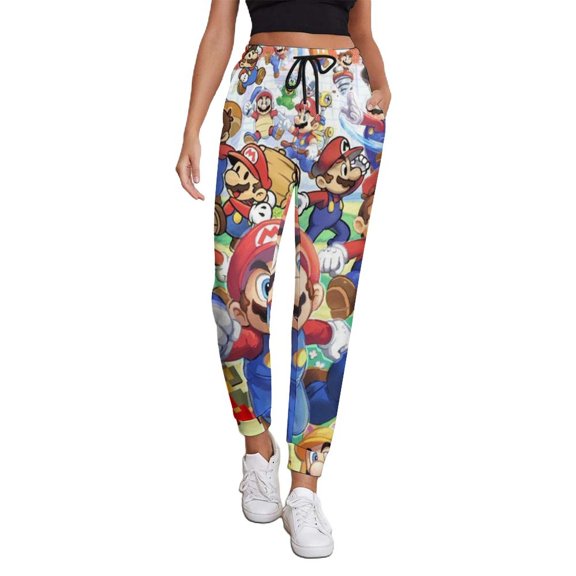 Super Mario Joggers for Women Soft Cozy Sweatpants Cuffed Tapered Casual Yoga Pants with Pockets L