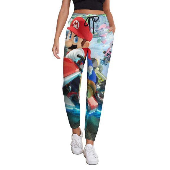 Super Mario Joggers for Women Soft Cozy Sweatpants Cuffed Tapered Casual Yoga Pants with Pockets S