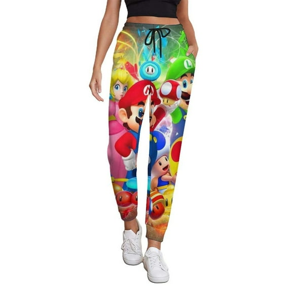 Super Mario Joggers for Women Soft Cozy Sweatpants Cuffed Tapered Casual Yoga Pants with Pockets XL